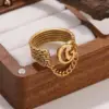 Wholesale Three-dimensional Letter Open Ring For Women In Copper With Golden Plated UV Plating And 0.03µm Thickness