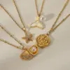 Wholesale 304 Stainless Steel Copper 18K Gold Plated Beach Simple Style Inlay Starfish Shell Fish Tail Artificial Pearls Zircon Pendant Necklace