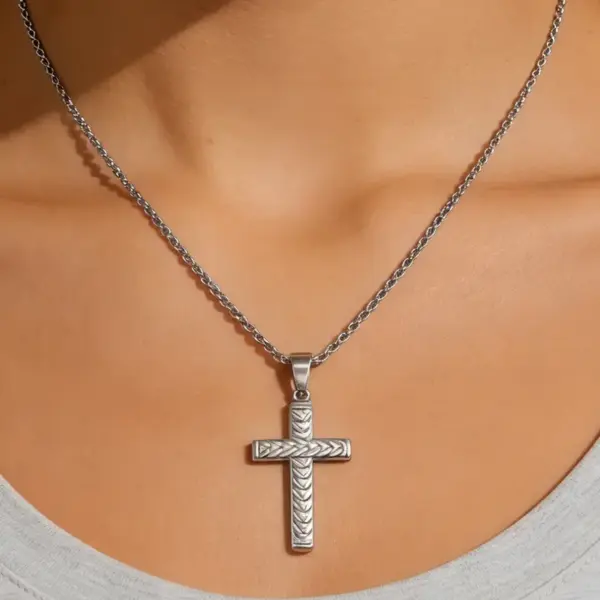 Wholesale Waterproof Non Tarnish Cross Necklace For Adults, 304 Stainless Steel With 18K Real Gold Electroplated, Featuring Woven Chain