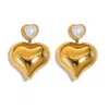Wholesale Ion Plating (IP) 18K Gold Real Gold Plated Round Water Droplets Heart Shape 304 Stainless Steel Retro Vacation Simple Style Waterproof Non Tarnish Drop Earrings