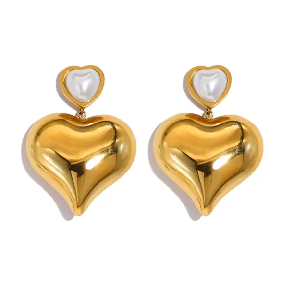 Wholesale Ion Plating (IP) 18K Gold Real Gold Plated Round Water Droplets Heart Shape 304 Stainless Steel Retro Vacation Simple Style Waterproof Non Tarnish Drop Earrings