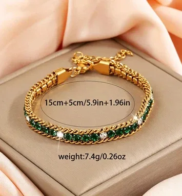 Wholesale Geometric Waterproof Women's Bracelets, 304 Stainless Steel With 18K Gold Electroplated And Zircon Inlay