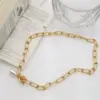 Wholesale 18K Gold OT Clasp Geometric Pearl Titanium Steel Women's Necklace With Round Plated Nylon Chain