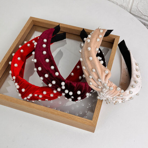 oly-a0e7b053a4722f61cdcc21df5aade0d9 Wholesale Fashion Gold Velvet Fabric Beaded Knot Headband Headband Trend All-match Headwear Hair Accessories