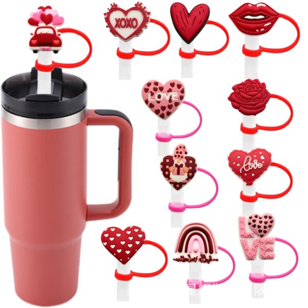 Wholesale Valentine's Day Series of Love Straw Caps, Creative Cartoon Silicone Dust-Proof Plugs, Water Cup Straw Sets, Decorative Ready-Made Products