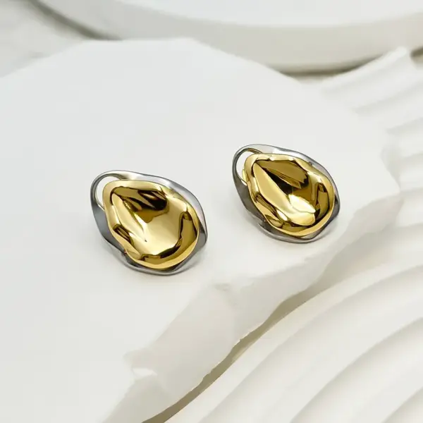Wholesale Double Layer Gold And Silver Color Stainless Steel Electroplated 18K Gold Plated Waterdrop Shaped Women's Fashion Earrings