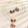 oly-a12e81ef9435516c7ebfdadcf53d27b7 Wholesale Unisex Jewelry Set Featuring Mexican Flag Pattern With KC Golden Plated Alloy And Enamel On Cable Chain, 0.03µm Thickness