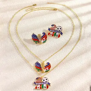Wholesale Unisex Jewelry Set Featuring Mexican Flag Pattern With KC Golden Plated Alloy And Enamel On Cable Chain, 0.03µm Thickness