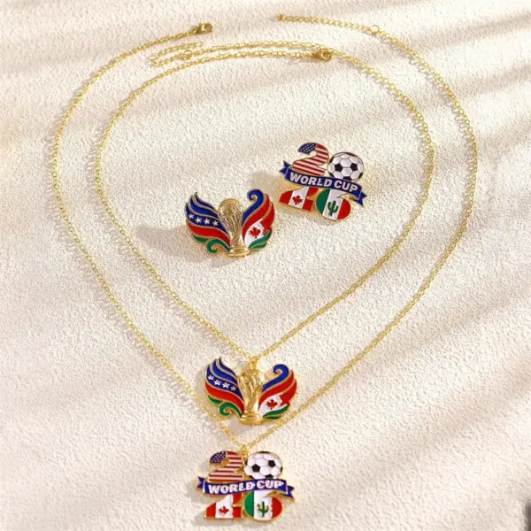 oly-a12e81ef9435516c7ebfdadcf53d27b7 Wholesale Unisex Jewelry Set Featuring Mexican Flag Pattern With KC Golden Plated Alloy And Enamel On Cable Chain, 0.03µm Thickness