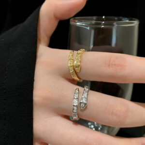 oly-a1316a9c9ef0b33f789ffc70a6235860 Wholesale Sparkling Diamond Snake-Shaped Ring for Women Ins Accessible Luxury Niche Silver Open Ring Texture Simple and Versatile Trendy and Cool