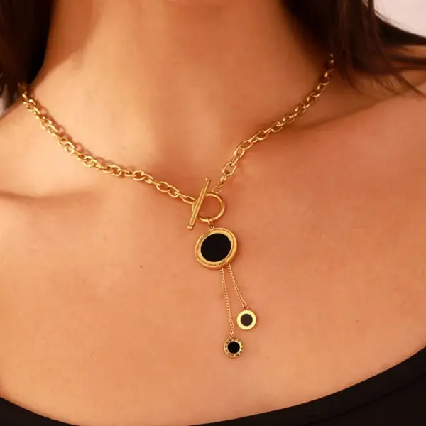 Wholesale Jewelry Simple Style Round Square Heart Shape Titanium Steel Pearl Zircon Toggle Plating Inlay Necklace Cable Chain