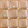 Wholesale Jewelry Elegant Lady Streetwear Geometric Flower Butterfly 304 Stainless Steel Acrylic Zircon 18K Gold Plated Inlay Pendant Necklace