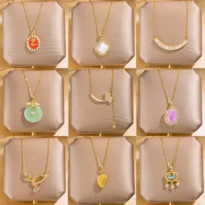 Wholesale Jewelry Elegant Lady Streetwear Geometric Flower Butterfly 304 Stainless Steel Acrylic Zircon 18K Gold Plated Inlay Pendant Necklace