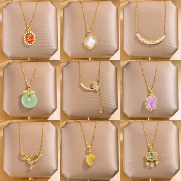 Wholesale Jewelry Elegant Lady Streetwear Geometric Flower Butterfly 304 Stainless Steel Acrylic Zircon 18K Gold Plated Inlay Pendant Necklace