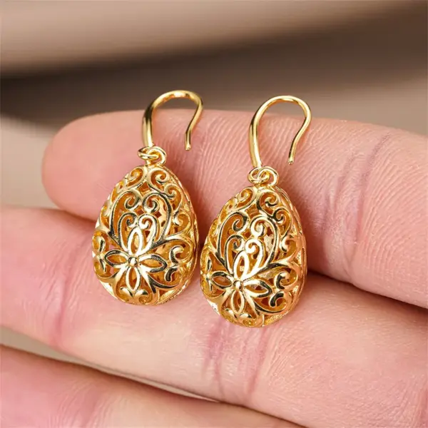 Wholesale Three-dimensional Geometric Drop Earrings For Women In Copper With KC Golden Water Plating And 0.03µm Thickness