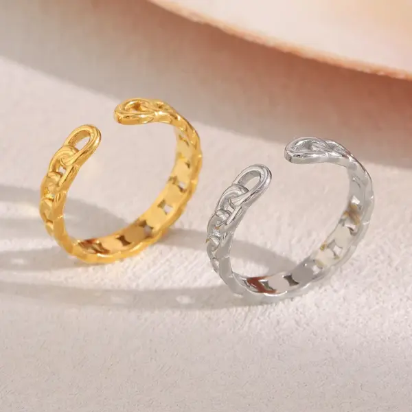 Wholesale PVD Coated Real Gold Plated Solid Color 304 Stainless Steel Modern Style Sweet Waterproof Non Tarnish Rings