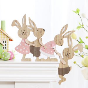Wholesale Amazon cross-border new Easter home decoration ins painted seesaw rabbit wooden desktop ornaments
