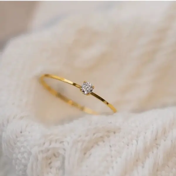 Wholesale Waterproof Non Tarnish 304 Stainless Steel Band Ring With Zircon Inlay, Unisex, Available In Gold