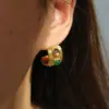 Wholesale 18K Gold Plated 304 Stainless Steel Vacuum Electroplating (In Furnace) Resin Geometric Three-Dimensional Butterfly Ear Caps Earrings For Women Independence Day Carnival