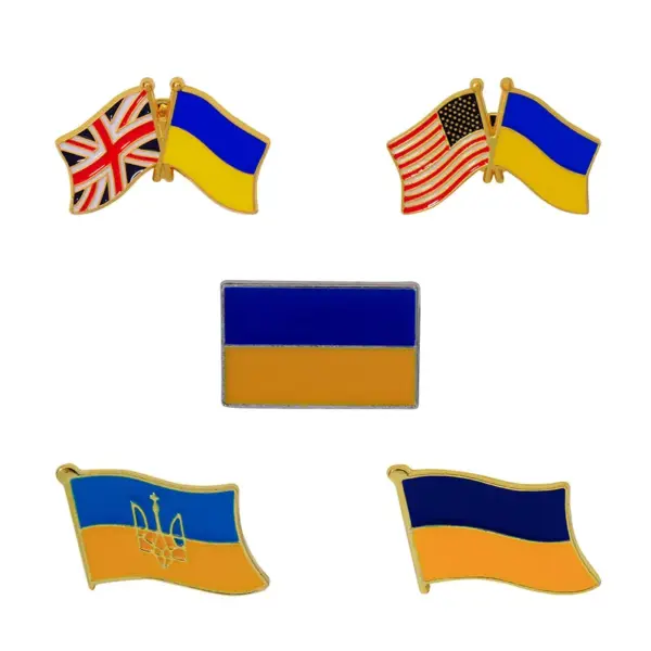 Wholesale New Fashionable Alloy Ukrainian Flag Pin Brooch Versatile Clothing Bag Jewelry Accessories Geometric Pattern All-Match