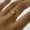 Wholesale 304 Stainless Steel Moon PVD Coated 18K Real Gold Plated Simple Style Classic Style Open Rings