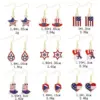 Wholesale USA Independence Day Butterfly Lip Heart Shaped Earrings Red White Blue Dangle Jewelry Fashion Unisex Zinc Alloy Painted Craft