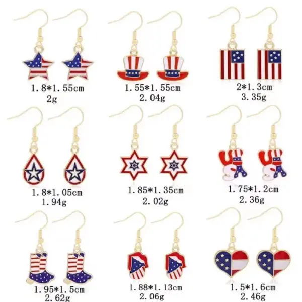 Wholesale USA Independence Day Butterfly Lip Heart Shaped Earrings Red White Blue Dangle Jewelry Fashion Unisex Zinc Alloy Painted Craft