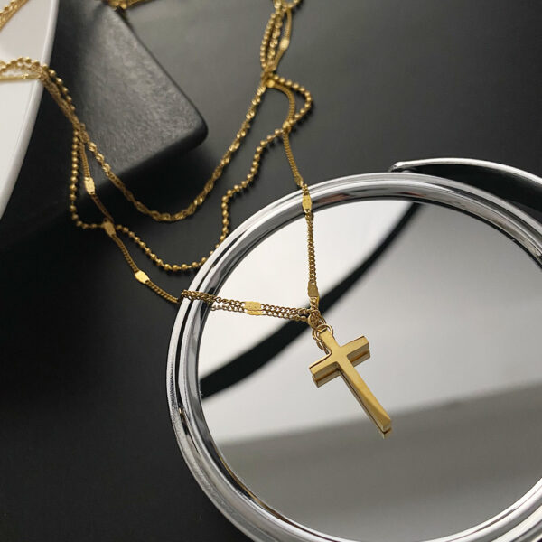 oly-a18ed06c8fcac056385b2da43a308869 Wholesale Titanium Steel Color-free Three-layer Cross Necklace Women's Niche Design Sense Internet Popular Cold Style High-grade Clavicle Chain Tide