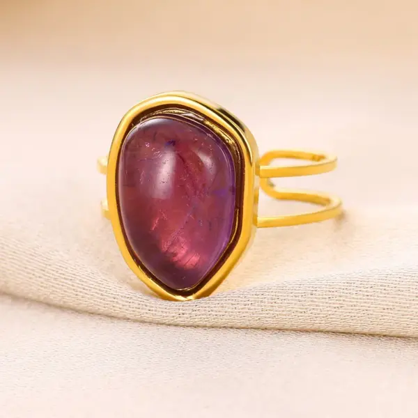 oly-a1923b069b660921468db8dca0a4d981 Wholesale 2pcs/set Purple Natural Stone Necklace Ring Set 18K Gold Plated Waterproof Stainless Steel Necklace Ring Two-Piece Set Simple Style Jewelry Set Women's Accessories Wholesale Christmas Gift Choice
