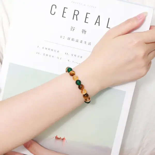 Wholesale JD Jewelry 7A Natural Yellow Tiger Eye Green Agate Yellow Crystal Geometric Pattern Mixed Beaded Bracelet Fashion Personality Bracelet