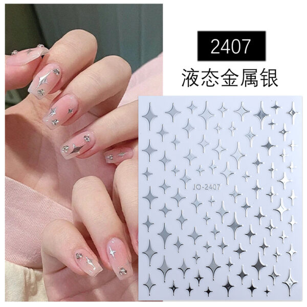 Wholesale Cyber Celebrous 3D Star Manure Sticker Liquid Metal Silver Adhesive Sticker Texturized Star Crocore Punk Nail Sticker