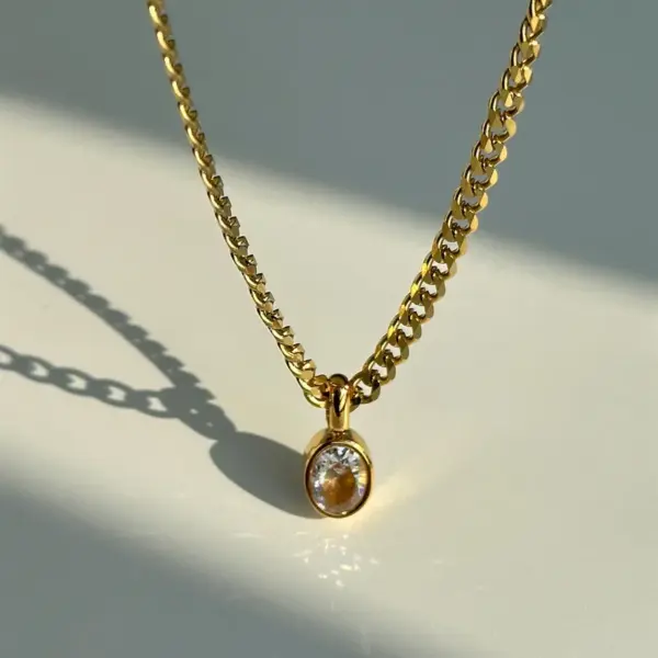 Wholesale Jewelry IG Style Simple Style Oval 304 Stainless Steel Zircon Plating Inlay Pendant Necklace Long Necklace