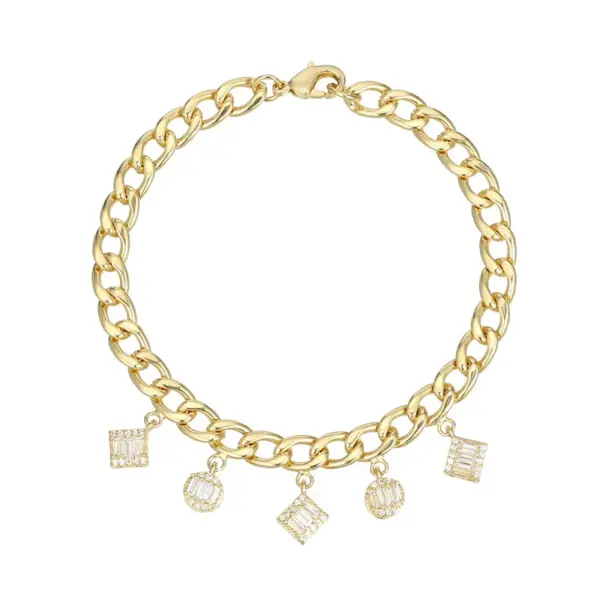 Wholesale Unisex Geometric Necklace With Zircon Inlay, 14K Real Gold Plated Copper, Featuring Electroplated Finish And Snake Chain