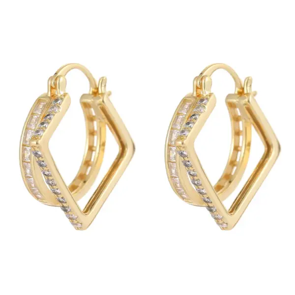 Wholesale Geometric Stud Earrings For Women With Copper Posts, Electroplated And 14K Real Gold Plated Featuring Zircon Inlay