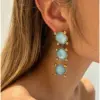 Wholesale Square Waterproof Non Tarnish Dangling Earrings For Women, 304 Stainless Steel With 18K Real Gold Plated PVD Coating And Crystal Inlay