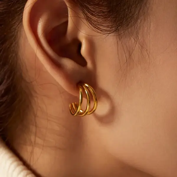 Wholesale PVD Coated Real Gold Plated C Shape 304 Stainless Steel Fashion Waterproof Non Tarnish Ear Studs