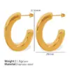 Wholesale 304 Stainless Steel C Shape Oval PVD Coated Real Gold Plated 18K Gold Simple Style Waterproof Non Tarnish Plating Ear Studs