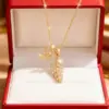 Wholesale 1 Piece Vintage Leaf Hollow Water Drop Plated Imitation Gold Zircon 304 Stainless Steel Winter Christmas Necklace Pendant