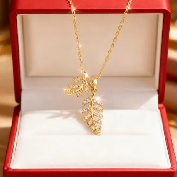 Wholesale 1 Piece Vintage Leaf Hollow Water Drop Plated Imitation Gold Zircon 304 Stainless Steel Winter Christmas Necklace Pendant
