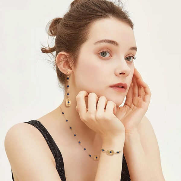 Wholesale Titanium steel, stainless steel, natural lapis lazuli bracelet, tassel earrings, necklace