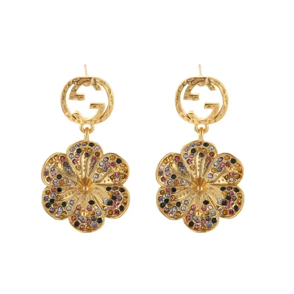 Wholesale Hypoallergenic Flowers Drop Earrings For Women In Copper With KC Golden Plated UV Plating And Rhinestone Inlay
