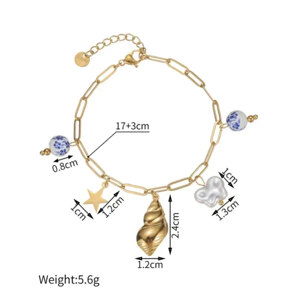 Wholesale Ceramic Blue And White Porcelain Bracelet Titanium Steel Shell Pendant 18K Gold Bracelet