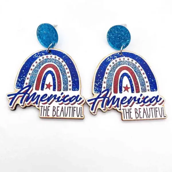 Wholesale Independence Day Eagle Sunflower Wooden Earrings Blue Sparkle Style Acrylic Geometric Animal Ear Jewelry