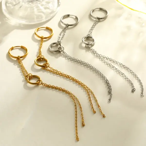 Wholesale 18K Gold Plated 304201 Stainless Steel Vacuum Electroplating (In Furnace) Round Tassel Chain Earrings For Women