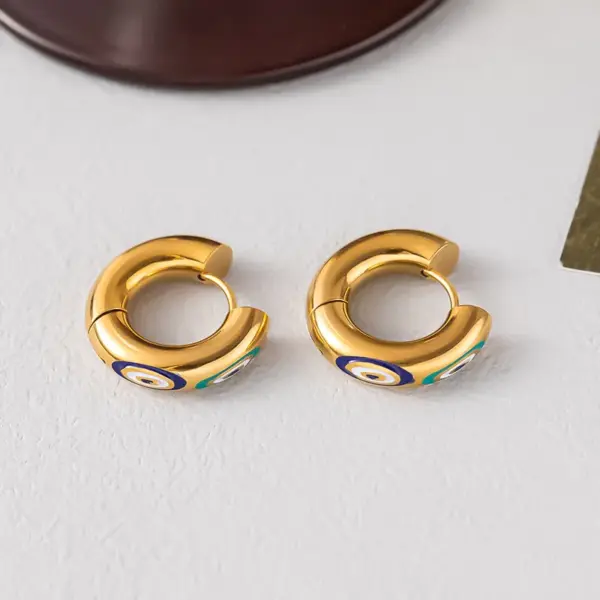 Wholesale PVD Coated Real Gold Plated 18K Gold Devil'S Eye 304 Stainless Steel Modern Style Waterproof Non Tarnish Hoop Earrings