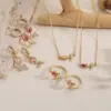 Wholesale Jewelry Elegant Luxurious Shiny Rose Flower Tulips Copper Zircon 18K Gold Plated Plating Inlay Cable Chain Jewelry Set