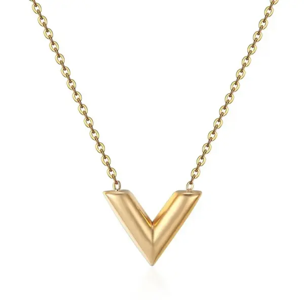 Wholesale 304 Stainless Steel V Shape PVD Coated 18K Real Gold Plated Elegant Simple Style Waterproof Non Tarnish Gold Bracelets Earrings Necklace