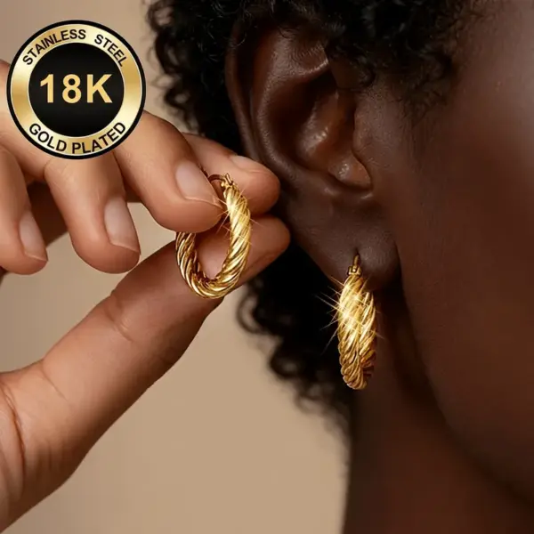 Wholesale Round Hypoallergenic Earrings In 304 Stainless Steel With 18K Real Gold PVD Coated Plating, 0.03µm Thickness, Unisex