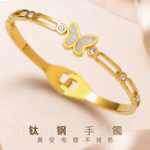 Wholesale Titanium steel butterfly bracelet with electroplated, colorfast mirror finish and spring design