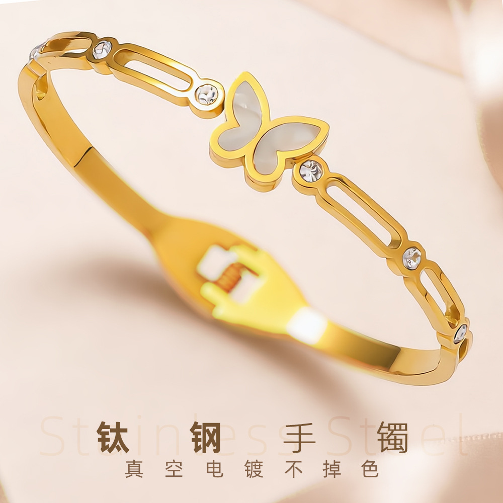 Wholesale Titanium steel butterfly bracelet with electroplated, colorfast mirror finish and spring design